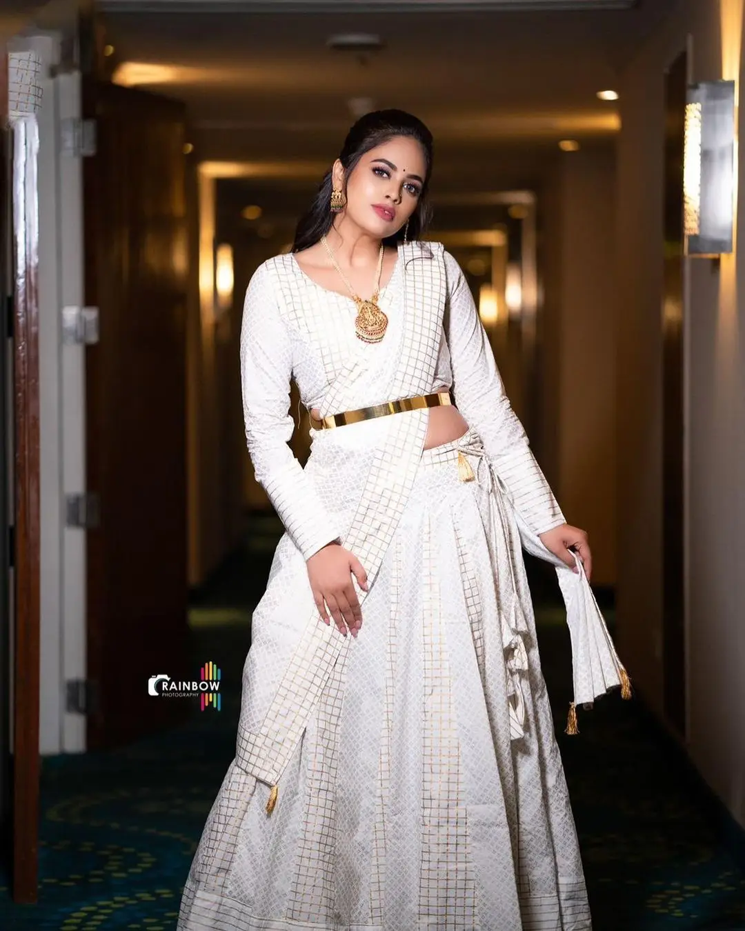 Nandita Swetha in Indian Traditional White Lehenga Choli